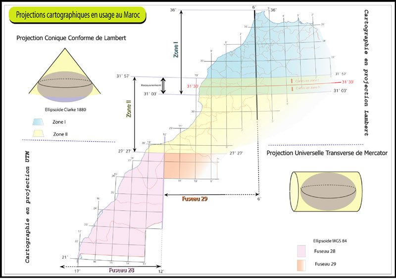 Carte des zones de projection du Maroc